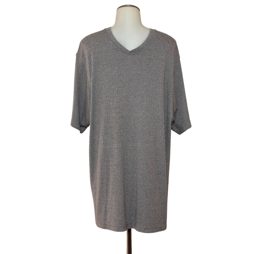 John Henry V-Neck Knit Shirt Mens XL Grey‎ Ribbed Short Sleeve EUC
Note!!